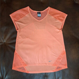 Nike Dri-FIT Womens Small Orange Mesh Panel Running Activewear Shirt Top EUC - S